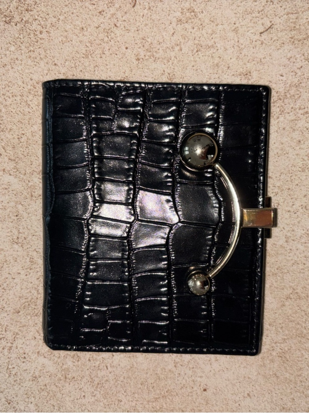 Strathberry Black Croc-Embossed Wallet with Gold Hardware